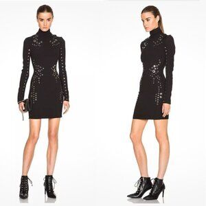 Mugler Grommet Dress 36 S Pre-Fall 2015 Black Red Carpet Bodycon $3400 Cocktail
